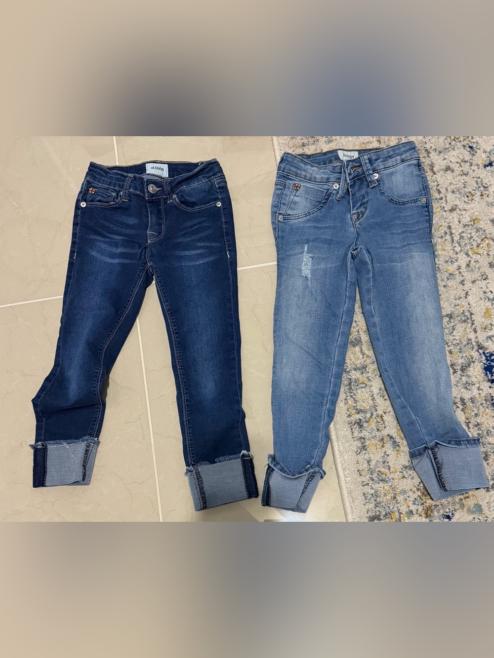 Girls Hudson Jeans Dark Indigo & Light Blue Cropped Skinny Jeans